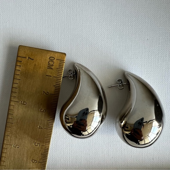 14K White Gold Plated Large Teardrop Earrings - Picture 7 of 12